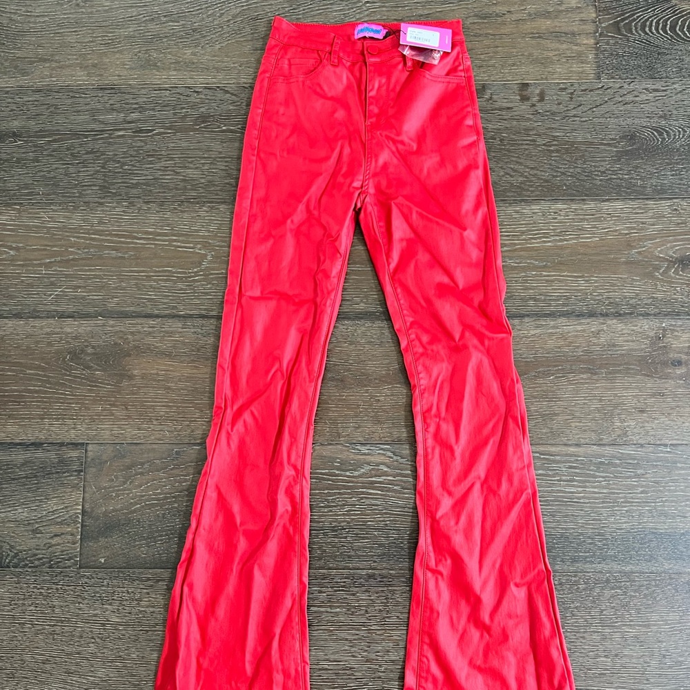 Edikted Luna Faux Red Leather Pants Small